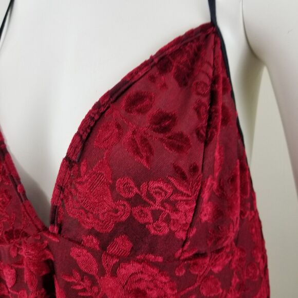 PETRA Babydoll Set XL Red Lingerie Nighty Velvet Brocade Semi-sheer Negligee 2pc - Picture 4 of 10